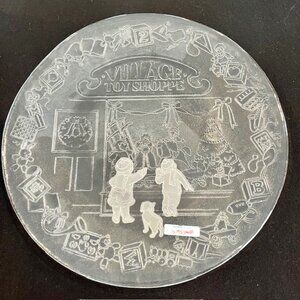 Vintage LE Smith 13" Glass Village Toy Shop Christmas Platter Tray with Box